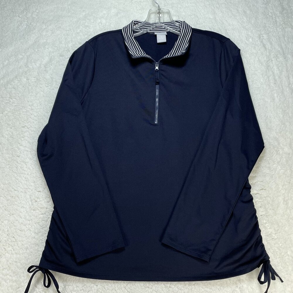 Chico's Zenergy Women's US Size 8 Navy Blue 1/4 Zip Lightweight Sweatshirt Top